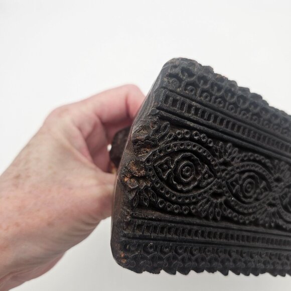 Antique Hand Carved Wood Textile Ornate Border Pattern Fabric Stamp Block - Picture 4 of 11